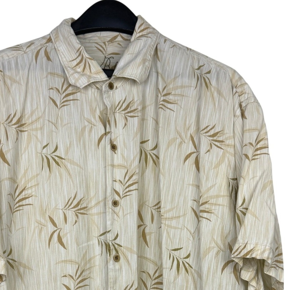 Vintage Tommy Bahama Hawaiian Shirt Men XXL Lyocell Tan Cream Tropical Leaf